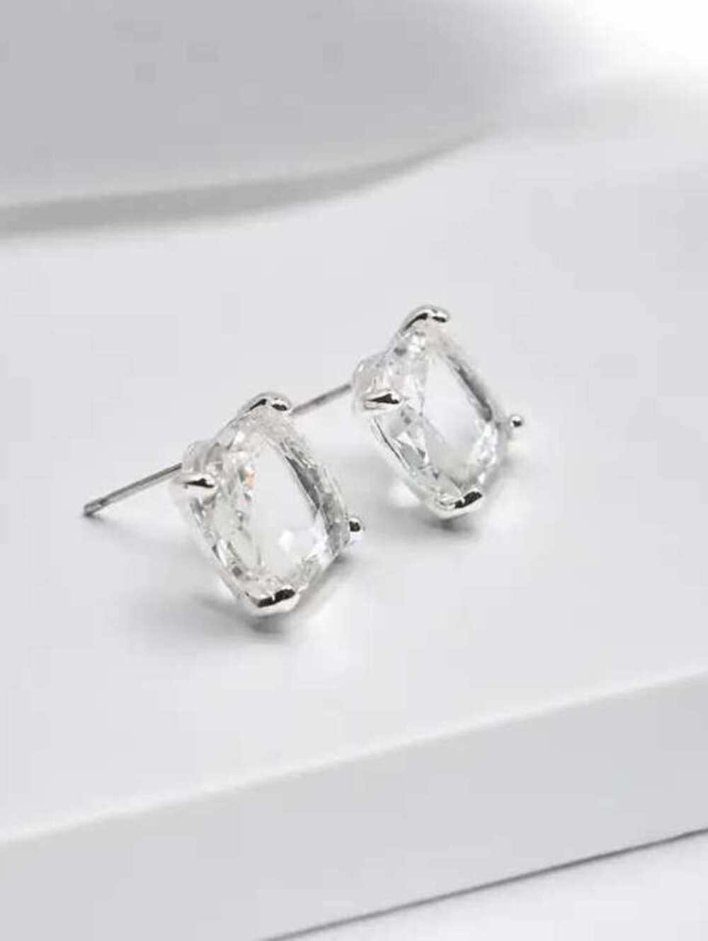 12mm Cushion Cut Square Crystal Glass Bead Stud Earrings Clear Silver